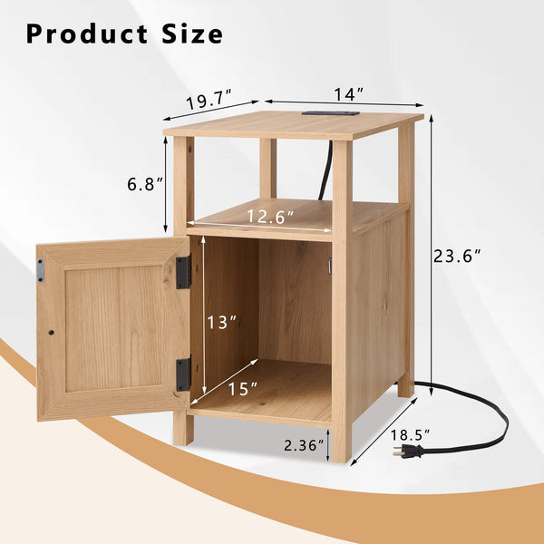 Farmhouse Nightstand Set of 2 with Charging Station
