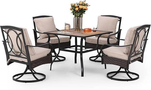 7-Piece Outdoor Patio Dining Set with Swivel Chairs & Rectangular Table