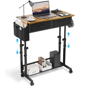C-Shaped Rolling Standing Desk with Drawers and Storage Shelf
