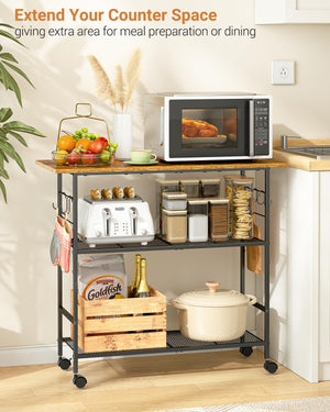 3-Tier Rolling Kitchen Island Cart with Lockable Wheels