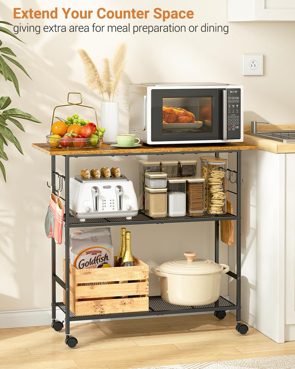 3-Tier Rolling Kitchen Island Cart with Lockable Wheels