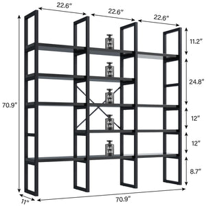 Triple Wide 5-Tier Industrial Bookshelf