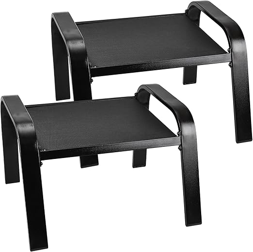 Outdoor Patio Ottoman Set of 2 – Textilene Footstools with Steel Frame