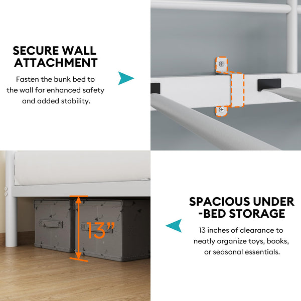 Twin Over Twin Bunk Bed with LED Lights & Storage