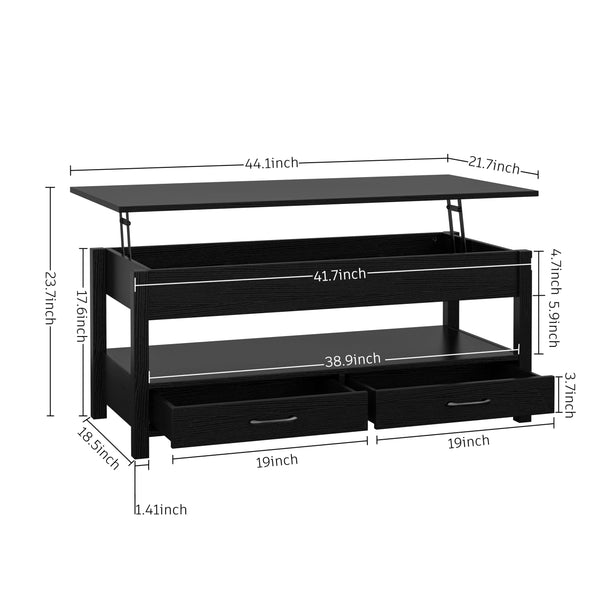 Lift Top Coffee Table with 2 Drawers and Open Shelf
