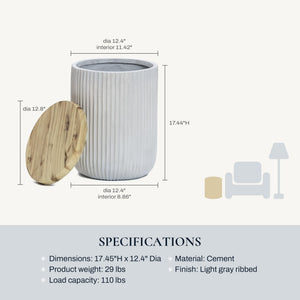 Outdoor Side Table with Storage Cement Patio End Table Wood Lid Accent Table