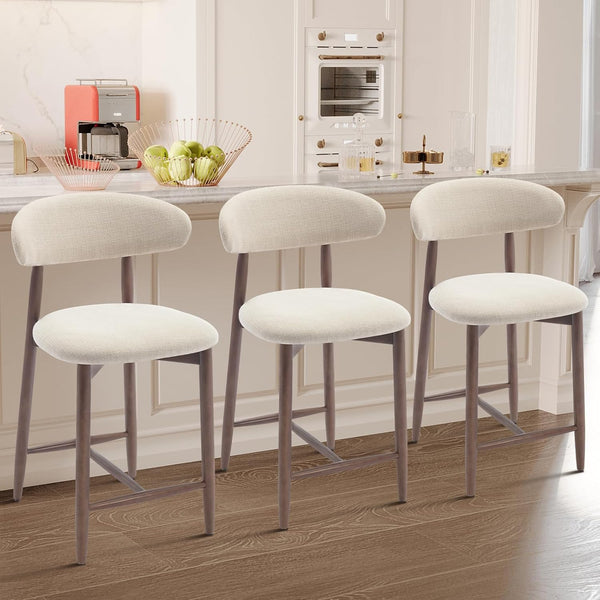 Upholstered Counter Height Bar Stools with Wood Legs