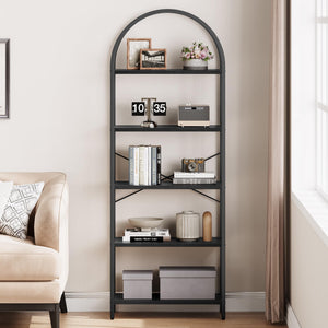 5-Tier Arched Metal Bookshelf, 71" Industrial Freestanding Display Rack