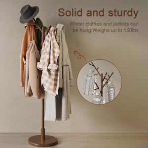Freestanding Wood Coat Rack Tree with 12 Hooks