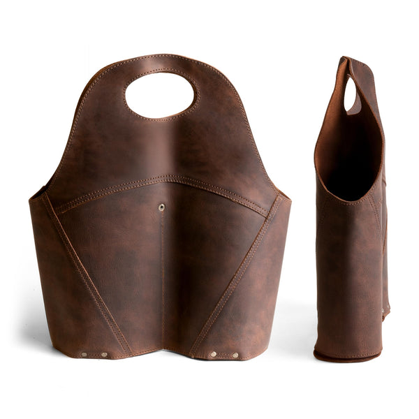 Double Wine Bottle Carrier – Full Grain Leather Tote Bag