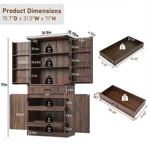 71" Tall Farmhouse Kitchen Pantry Cabinet with Drawers & Barn Doors