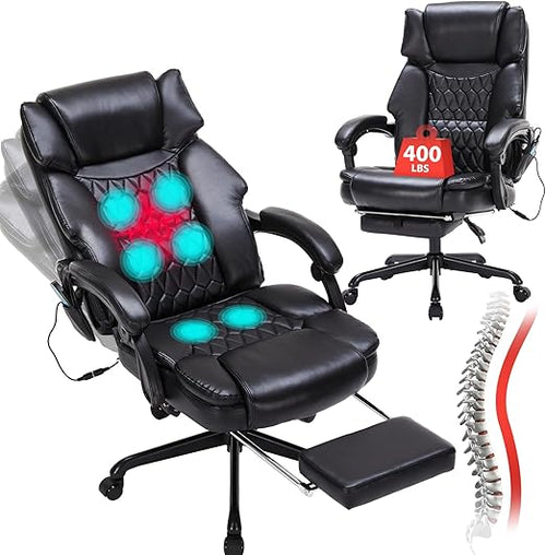 Massage Office Chair with Footrest, Heat & Recliner – 400 lbs Capacity