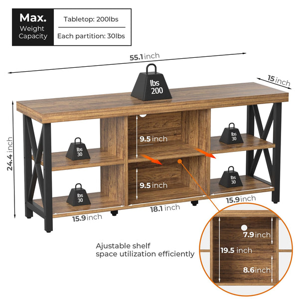 GreenForest TV Stand for TV up to 65 inches, Entertainment Center with 6 Storage Cabinet for Living Room, 55 inch Farmhouse Television Stands Console Table, TV Stands for Living Room, Walnut