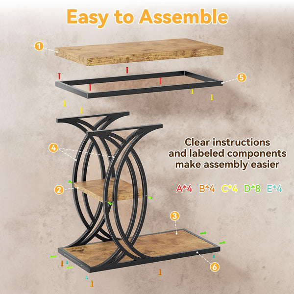 C Shaped End Table 3-Tier with Metal Frame