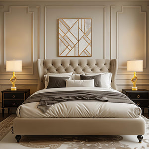 Gold Sculptural Table Lamp Set of 2 with USB Ports & Marble Base
