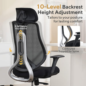 Ergonomic Mesh Office Chair with Adjustable Backrest & Headrest