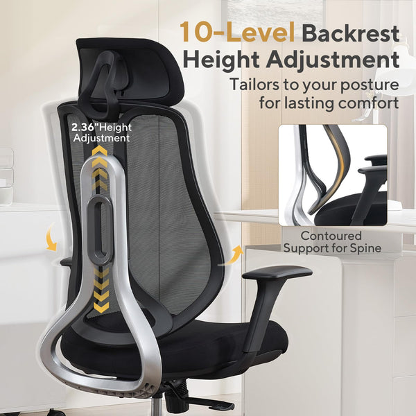 Ergonomic Mesh Office Chair with Adjustable Backrest & Headrest