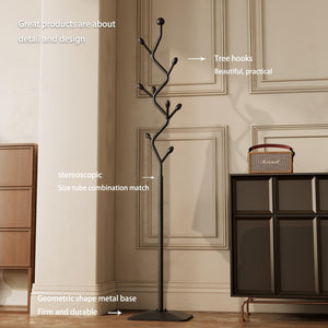 Tree-Shaped Metal Coat Rack Stand with 8 Hooks & Cast Iron Base