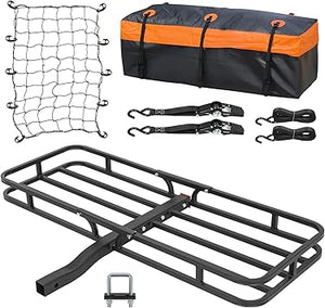 Adjustable Roof Cargo Basket with Bag, Net & Straps – Steel Rack for SUV, 200 lb Capacity