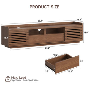 78.7" TV Stand with Sliding Doors & Drawers – Walnut