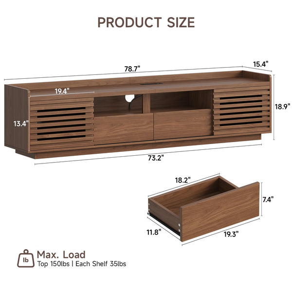 78.7" TV Stand with Sliding Doors & Drawers – Walnut