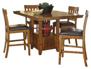 Counter Height Extension Dining Table with Shelf — Medium Brown
