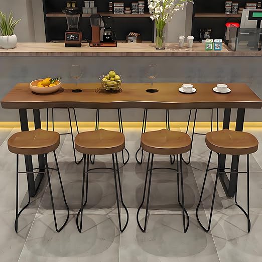 Solid Wood Bar Height Pub Table with Metal Frame