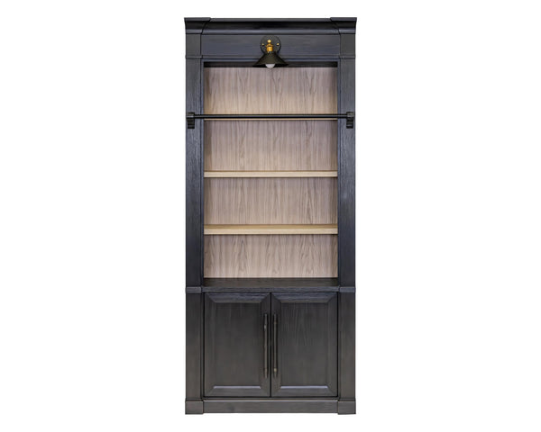 Contemporary 8' Tall Wood Bookcase with Sconce Lighting