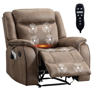 Massage Recliner Chair with Heat & Vibration – Faux Leather, Overstuffed, Wall Hugger