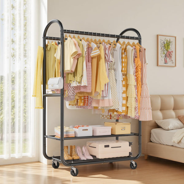 Heavy Duty Double Rod Rolling Garment Rack