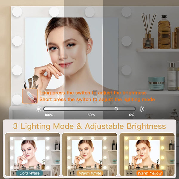 Makeup Vanity Desk with Mirror & Lights, 5 Drawers