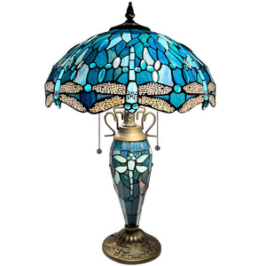 Tiffany Stained Glass Dragonfly Table Lamp with Nightlight