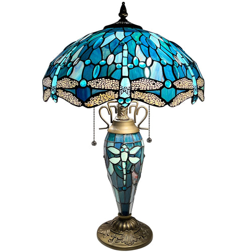 Tiffany Stained Glass Dragonfly Table Lamp with Nightlight