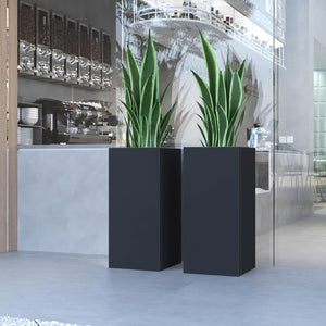 Tall Metal Outdoor Planter Box 14"x14"x30" with Removable Shelf