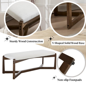 Mid-Century Modern Upholstered Bench with X-Shape Wood Base