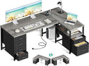 L-Shaped Corner Desk with Drawers & Power Outlet