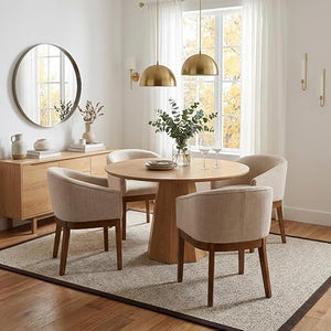 Linen Upholstered Dining Chairs with Solid Wood Legs & Curved Backrest