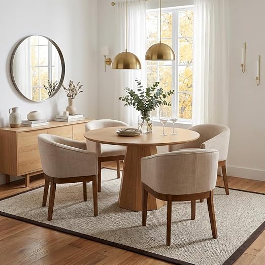 Linen Upholstered Dining Chairs with Solid Wood Legs & Curved Backrest