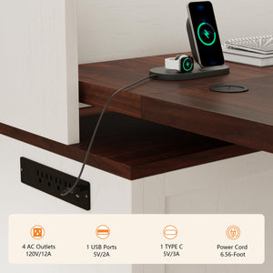 L-Shaped Electric Standing Desk with Hutch & File Cabinet