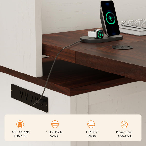 L-Shaped Electric Standing Desk with Hutch & File Cabinet