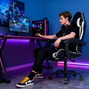 Gaming Chair with Headrest, Lumbar Support & Retractable Footrest