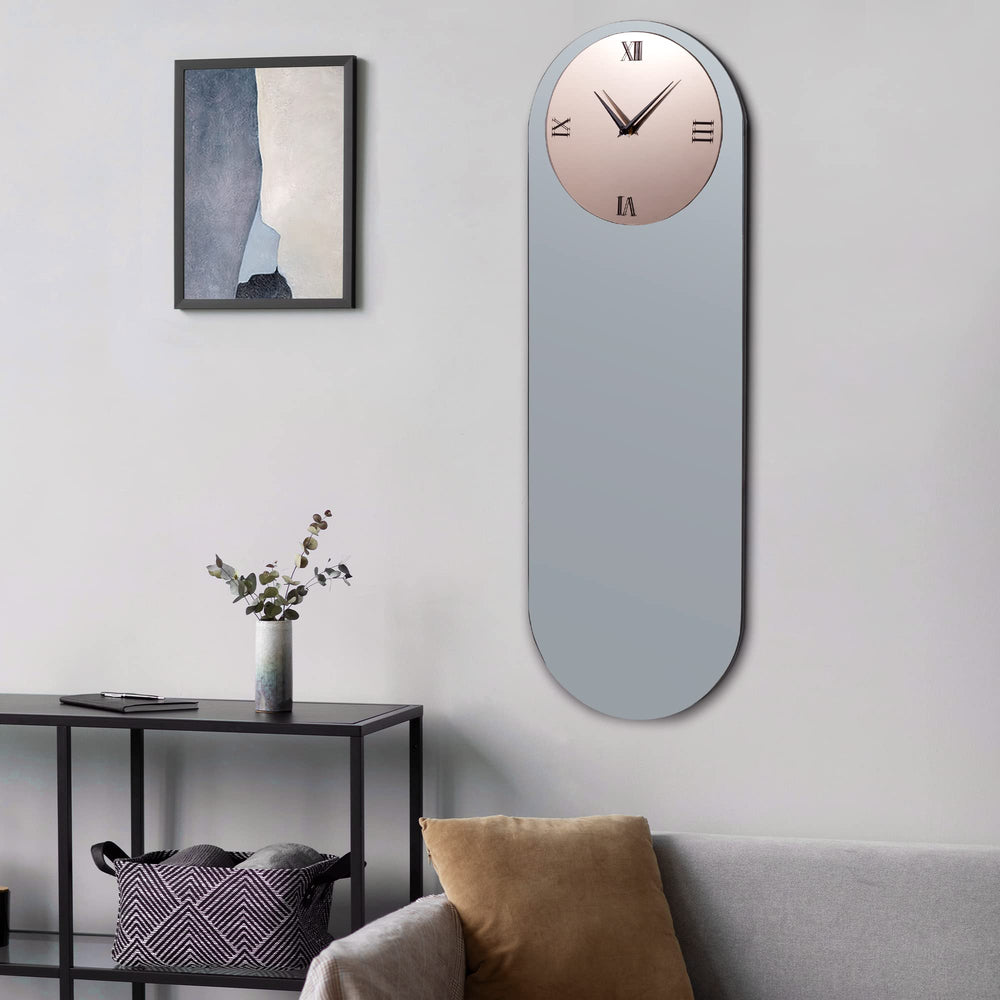 Large Oval Mirror Wall Clock – Black, 13"W x 39"H
