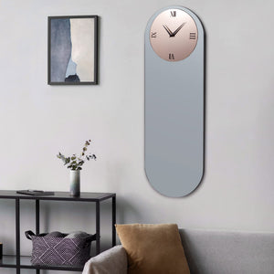 Large Oval Mirror Wall Clock – Black, 13"W x 39"H