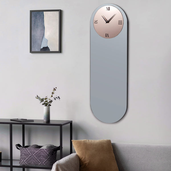 Large Oval Mirror Wall Clock – Black, 13"W x 39"H