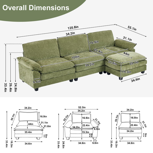 Modular Chenille Sectional Sofa with Ottoman