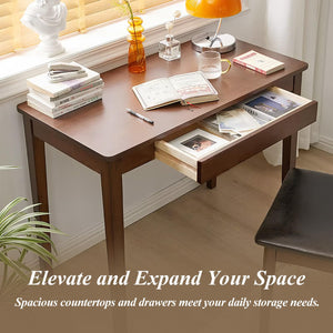 Solid Wood Computer Desk with Drawers – Mid-Century Modern Writing Desk