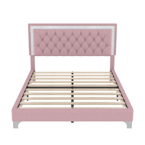 Queen Size LED Upholstered Platform Bed with 2 Nightstands – 3-Piece Bedroom Set