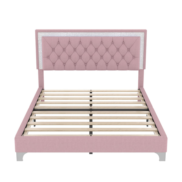 Queen Size LED Upholstered Platform Bed with 2 Nightstands – 3-Piece Bedroom Set
