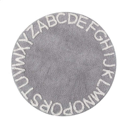 Round Cotton Alphabet Play Rug – 59 Inch, Grey