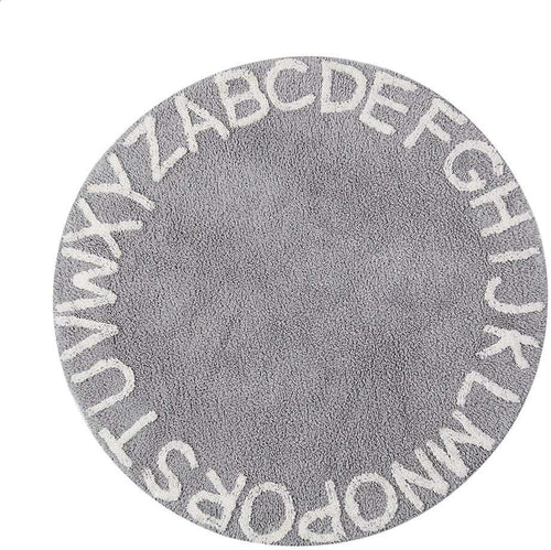 Round Cotton Alphabet Play Rug – 59 Inch, Grey